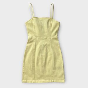 H&M Divided Yellow Denim Cotton Fitted Strappy Mini Dress Women's Size 4